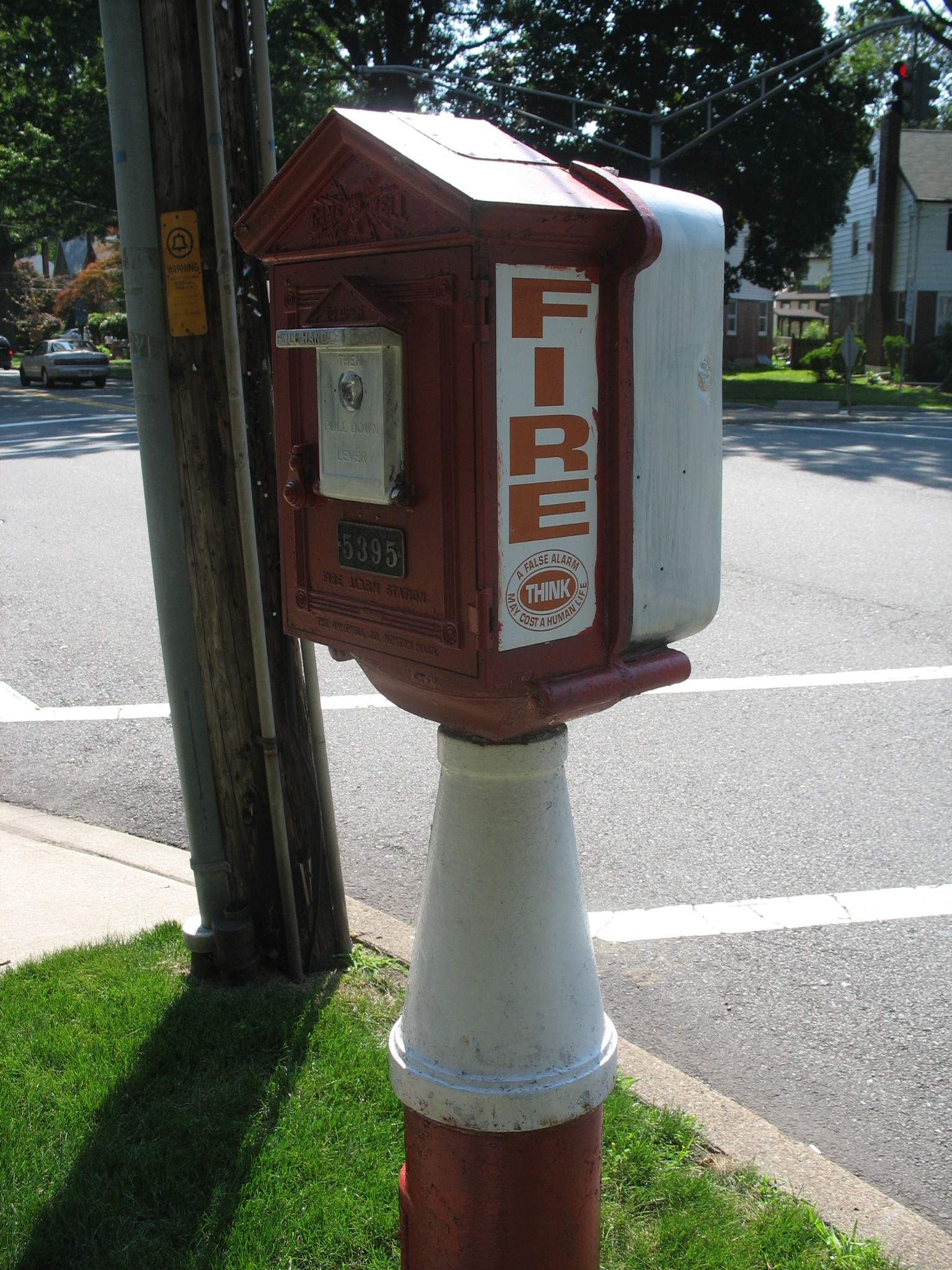 Box 5391 in Bloomfield, NJ at the corner of East Passaic Avenue & Bartlett Street, with an old Police Telegraph Box piggybacking it.